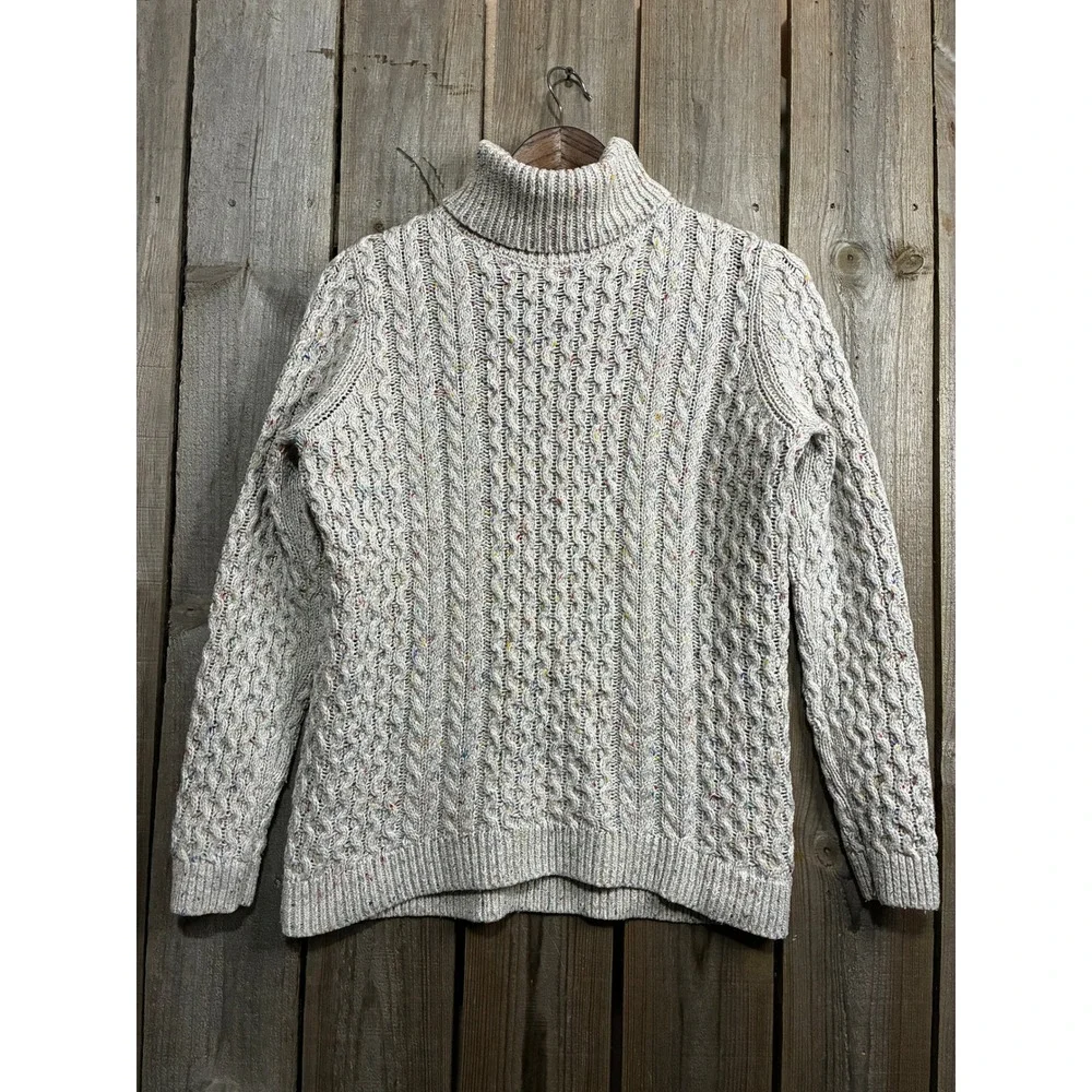 Lands End Womens Confetti Cable Knit Turtleneck Sweater Beige Multi 505353 S 6-8